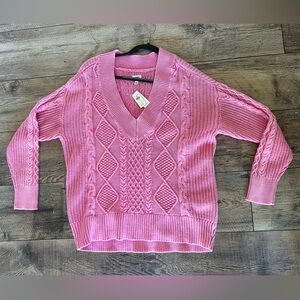 Aerie v neck oversized cable knit sweater. Unique “washed” pink color. Small